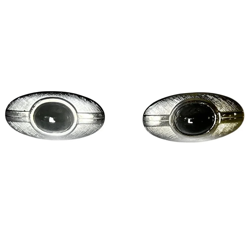 Swank Midcentury Modern Silvertone Cufflinks With Black Stone 1